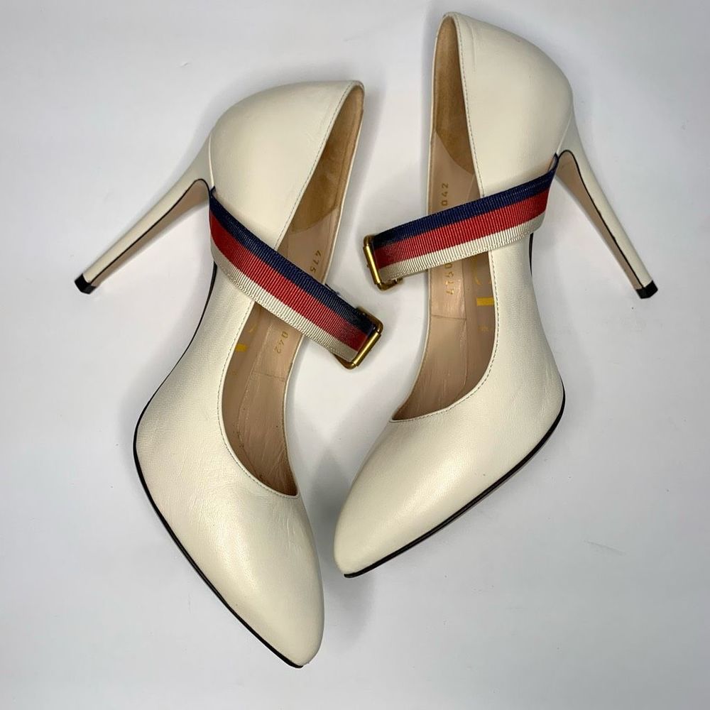 Gucci Malaga Kid/NS Gross Grain Sylvie Pumps Size 37, US 7 Mystic White - Picture 6 of 9